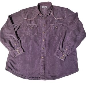 Ryan Michael Mens XL Purple Silk Cotton Western Snap Shirt Stars - Imperfect